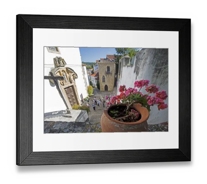Framed Print : Picturesque alley in the small town of Obidos
