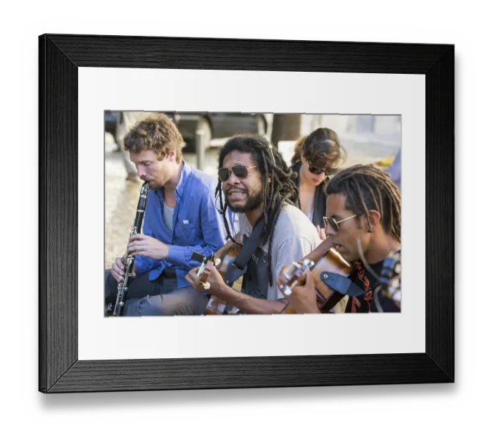 Framed Print : Street musicians in the historic centre of Lisbon
