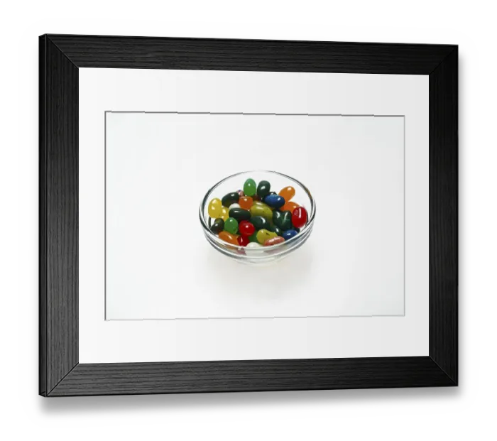Framed Print : Jelly beans in bowls on white background