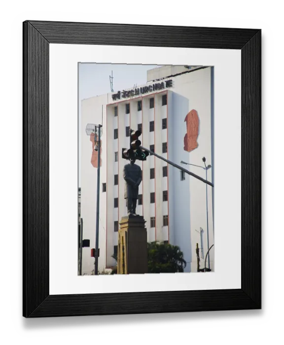 Framed Print : Western railway local trains terminus and statue of sir dinshaw edulji wacha