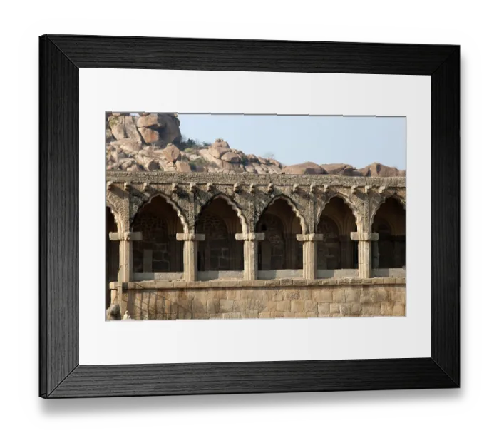 Framed Print : Decorated pillars and passage at elephant stables