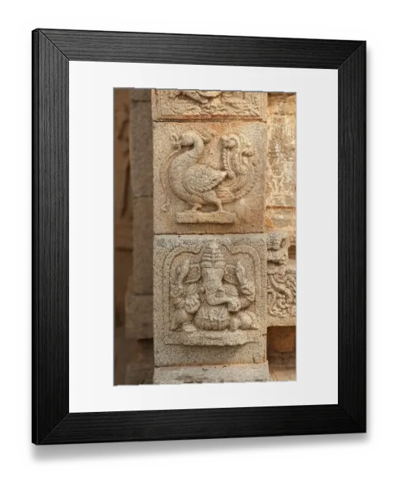 Framed Print : Sculpture of ganesh and peacock on the wall of vitthal temple Framed Print : Sculpture of ganesh and peacock on the wall of vitthal temple