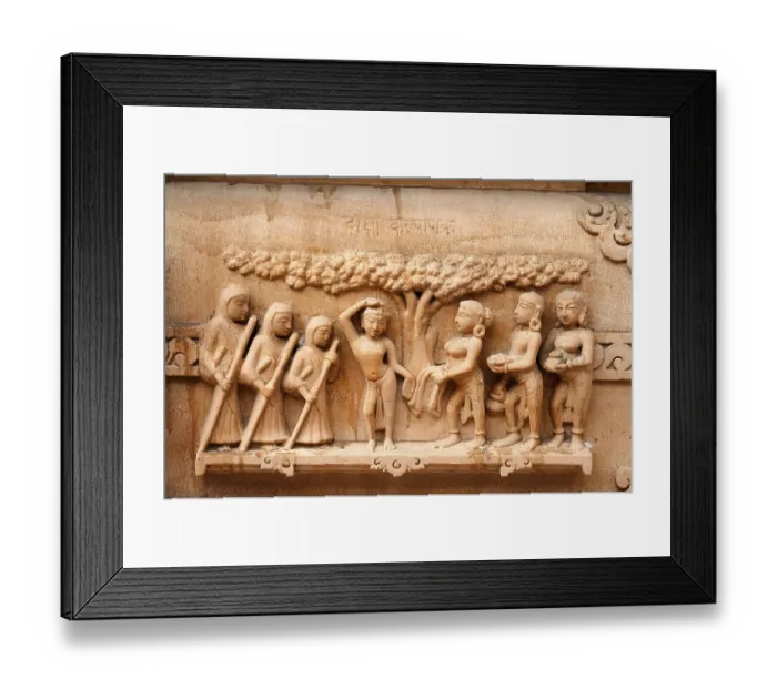 Framed Print : Sculpture of saint on the wall of panchasara parasvanath jain temple
