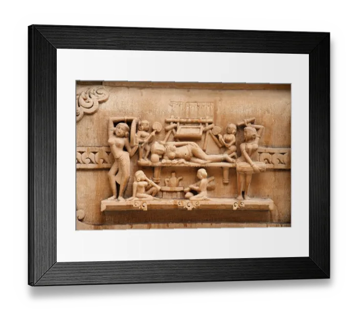 Framed Print : Sculpture of saint on the wall of panchasara parasvanath jain temple