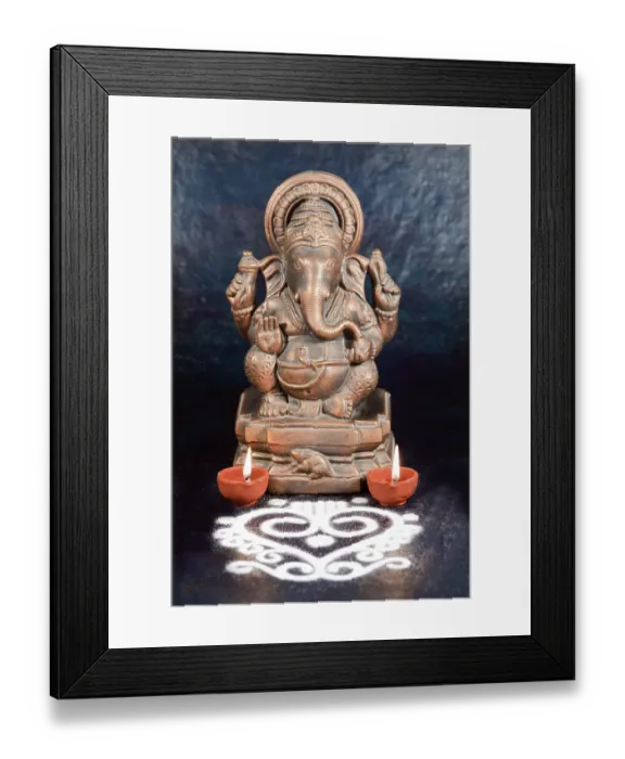 Framed Print : Sculpture of ganesh with oil lamp, India Framed Print : Sculpture of ganesh with oil lamp, India