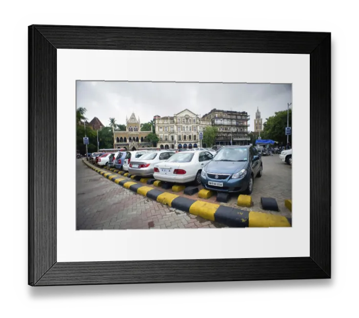Framed Print : Parking lot at Kalaghoda and old architecture buildings of Bombay Mumbai