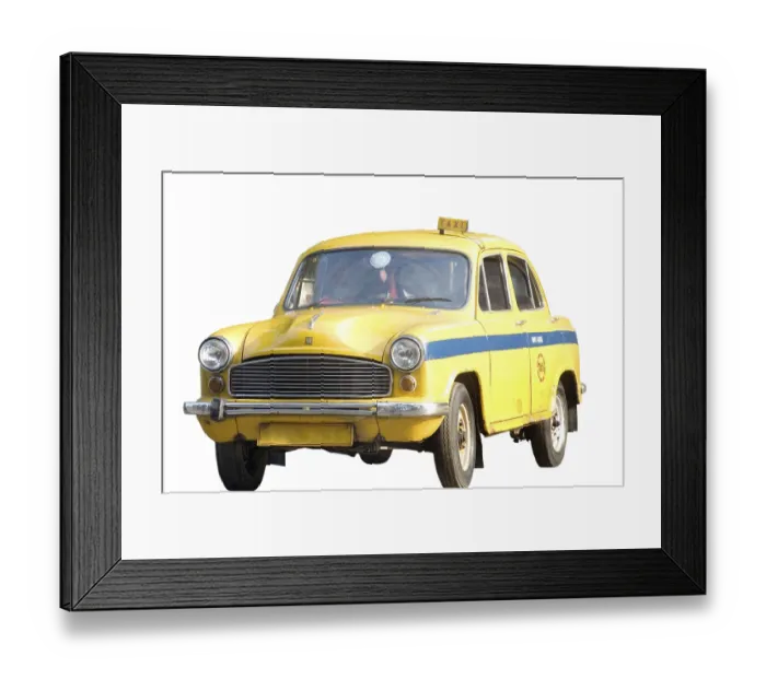 Framed Print : Yellow taxi on white background