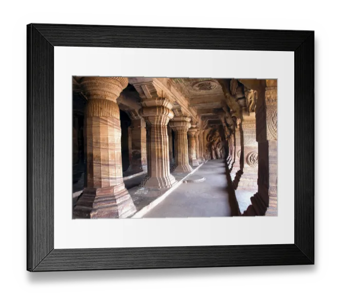 Framed Print : Cave three dedicated to Vishnu largest and most elaborate at Badami Framed Print : Cave three dedicated to Vishnu largest and most elaborate at Badami