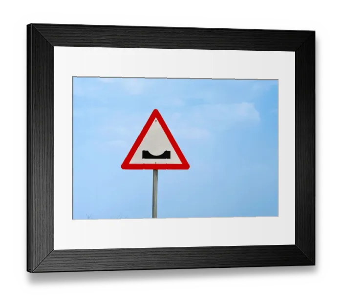 Framed Print : Road traffic cautionary signs showing dangerous dip