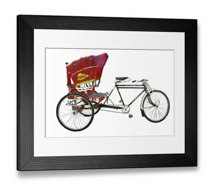 Framed Print : Colourful red cycle rickshaw on white background Framed Print : Colourful red cycle rickshaw on white background