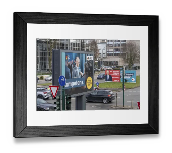 Framed Print : Digital billboard with CDU election advertising Framed Print : Digital billboard with CDU election advertising