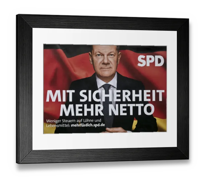 Framed Print : Large poster for the 2025 federal election by the SPD with Olaf Scholz Framed Print : Large poster for the 2025 federal election by the SPD with Olaf Scholz