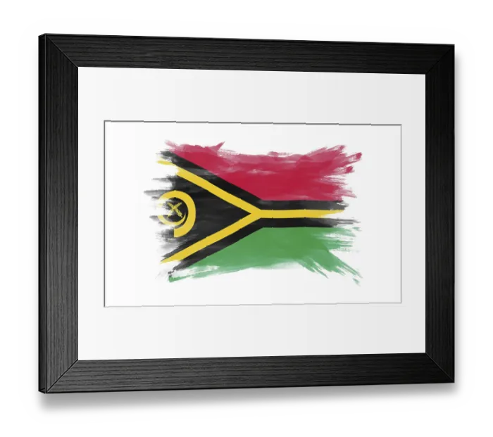 Framed Print : Vanuatu flag brush stroke, national flag on white background