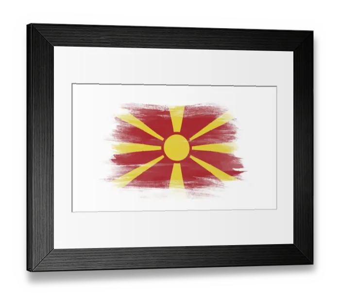 Framed Print : North Macedonia flag brush stroke