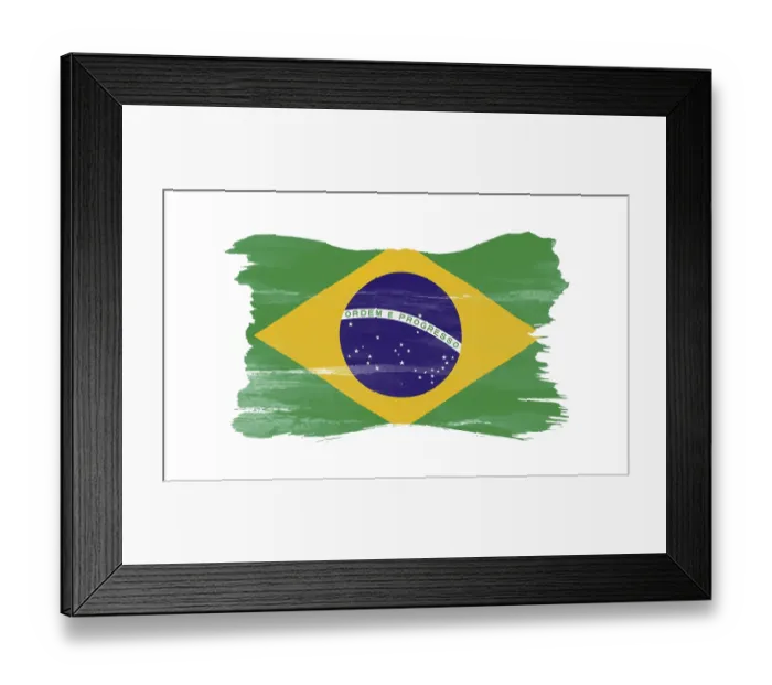 Framed Print : Brazil flag brush stroke, national flag on white background
