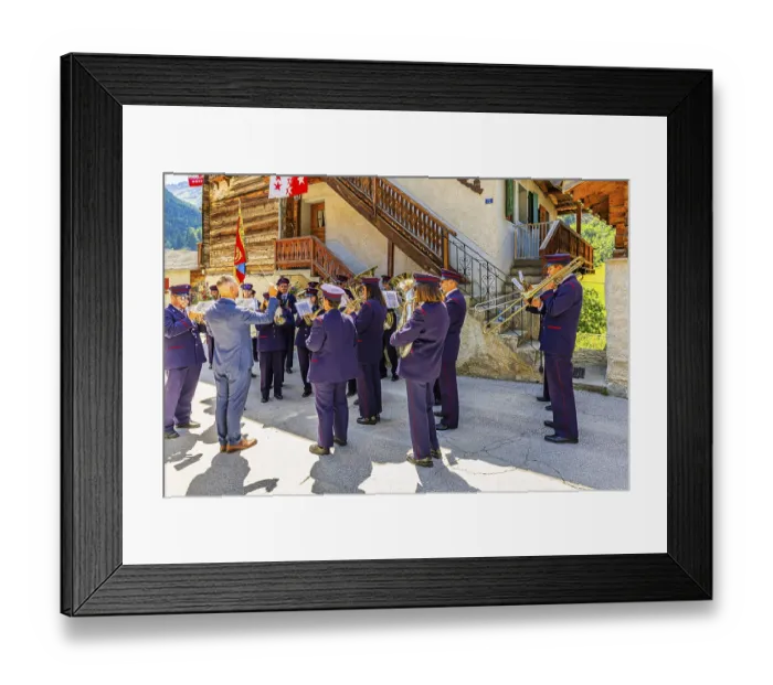 Framed Print : The brass band Echo des Alpes plays at the musicians meeting in Mission Framed Print : The brass band Echo des Alpes plays at the musicians meeting in Mission