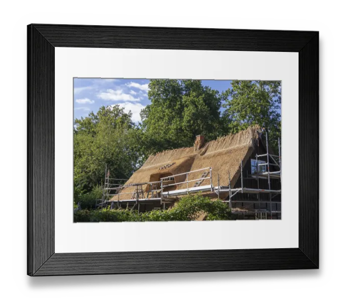 Framed Print : Thatched roof being renewed, Luneburg Heath