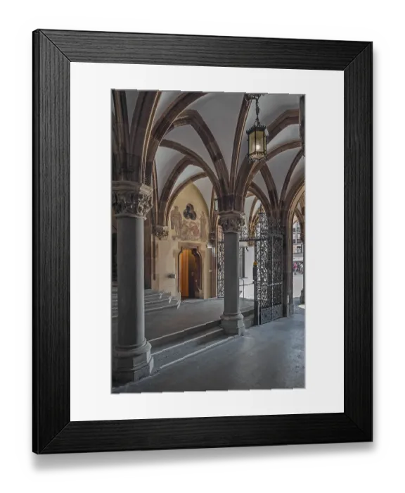 Framed Print : Entrance to the town hall with columns and wrought-iron Tor tor Framed Print : Entrance to the town hall with columns and wrought-iron Tor tor