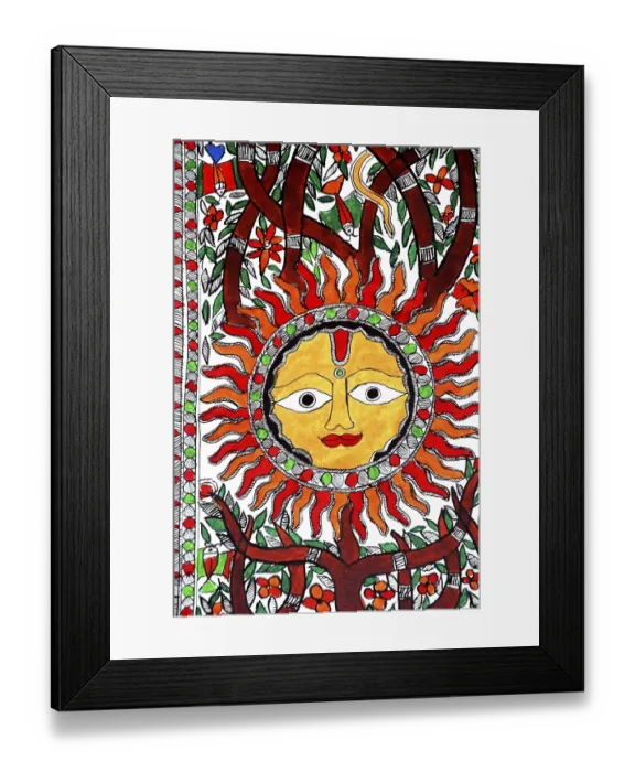 Framed Print : Madhubani painting of god sun