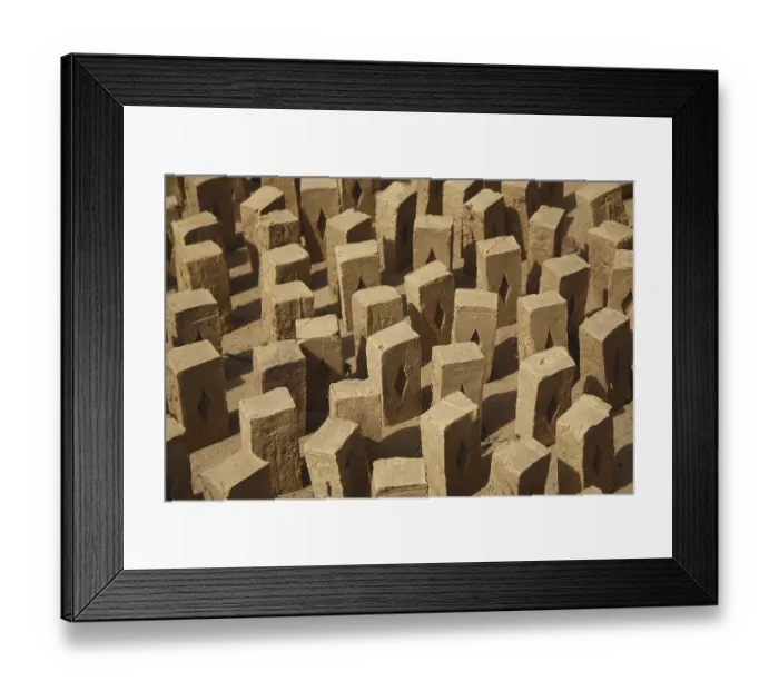 Framed Print : Standing bricks blocks kept for drying