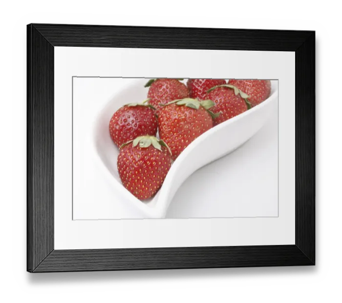 Framed Print : Fruit, Strawberry Fragaria Ananassa kept ins shaped serving tray on white background