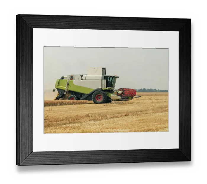 Framed Print : Combine harvester working on a wheat field