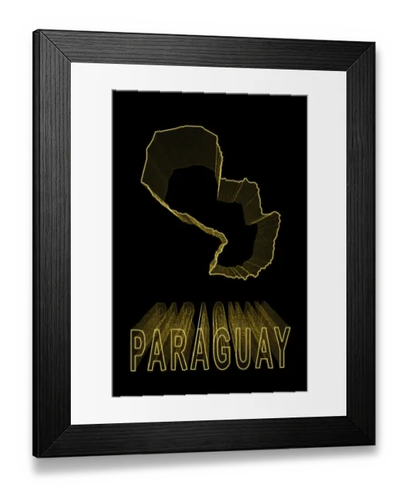 Framed Print : Map of Paraguay, Gold Map On Black Background