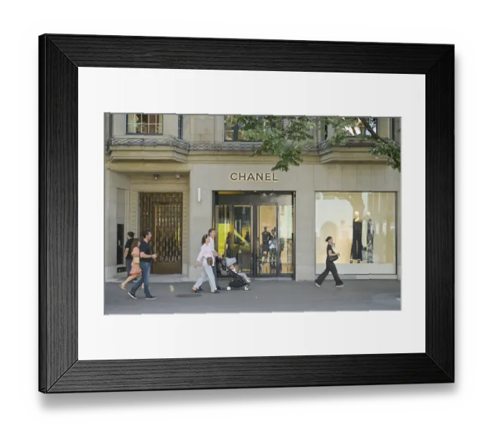 Framed Print : Chanel shop, shopping street, passers-by Framed Print : Chanel shop, shopping street, passers-by