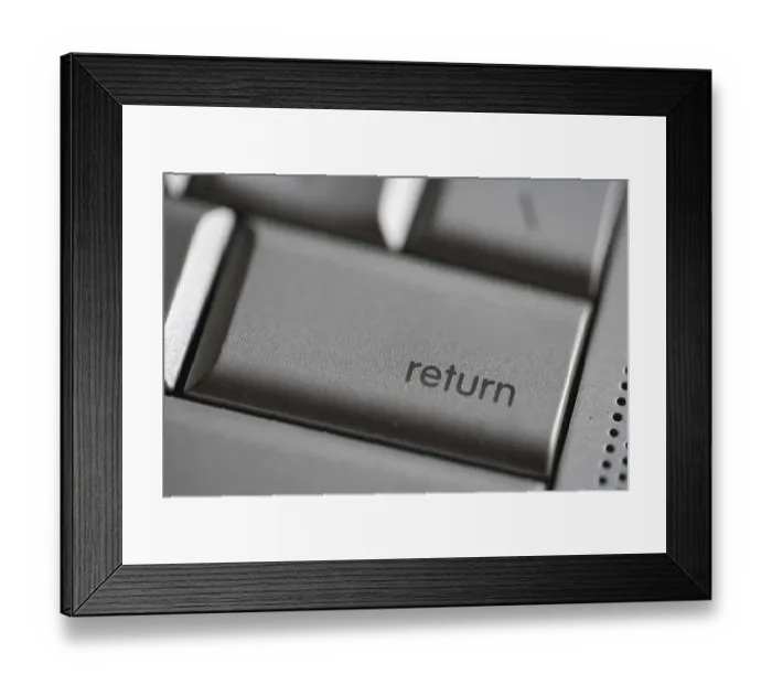 Framed Print : Computer Keyboard, return key, Apple Laptop Mac Book Pro