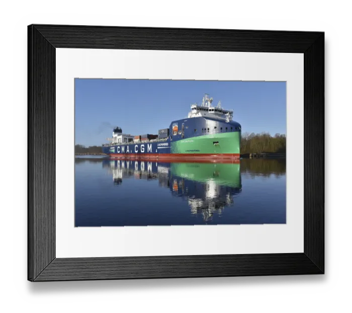 Framed Print : Container ship CMA CGM TIVOLI sailing in the Kiel Canal
