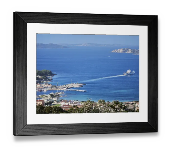 Framed Print : A view from the top of a ferry traveling in the archipelago of La Maddalena