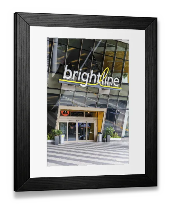 Framed Print : Brightline train logo at Miami Station in Miami