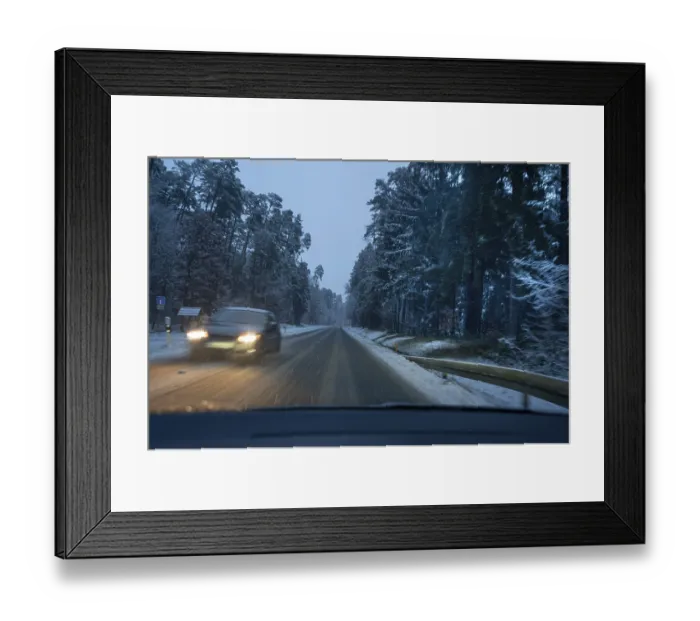 Framed Print : Snowfall at dusk on a country terrace