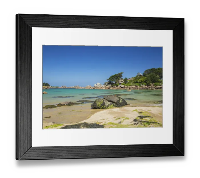 Framed Print : Beach with rocks and sand at the Plage Saint Guirec Framed Print : Beach with rocks and sand at the Plage Saint Guirec