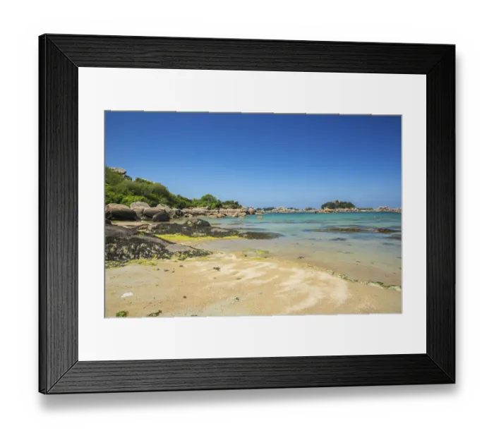 Framed Print : Beach with rocks and sand at the Plage Saint Guirec