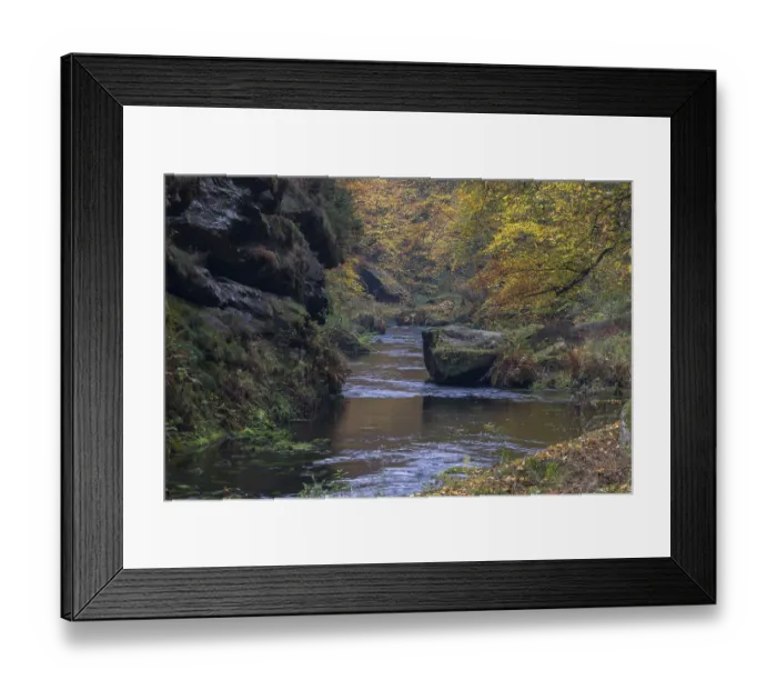 Framed Print : Flowing water with ferns and rocks in the Edmunds Gorge in autumn