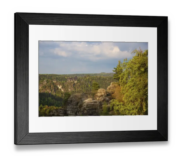 Framed Print : Sandstone formations in late light at the Bastei rocks near the village of Rathen in Saxon Switzerland National Park Framed Print : Sandstone formations in late light at the Bastei rocks near the village of Rathen in Saxon Switzerland National Park