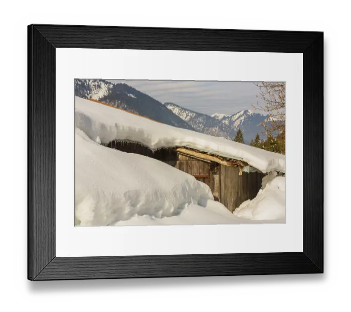 Framed Print : Snow covered barn at the Garberl Alpe in the Eng valley
