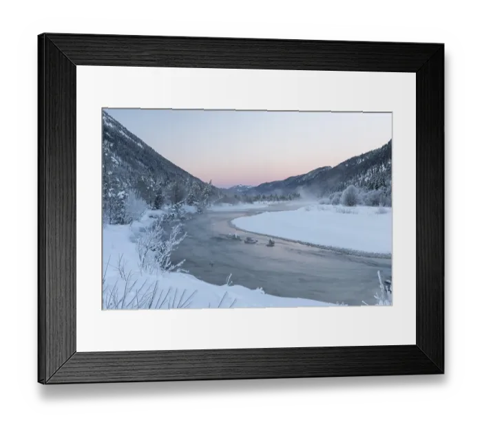 Framed Print : Isar valley in winter at temperatures of minus 18 degrees Celsius
