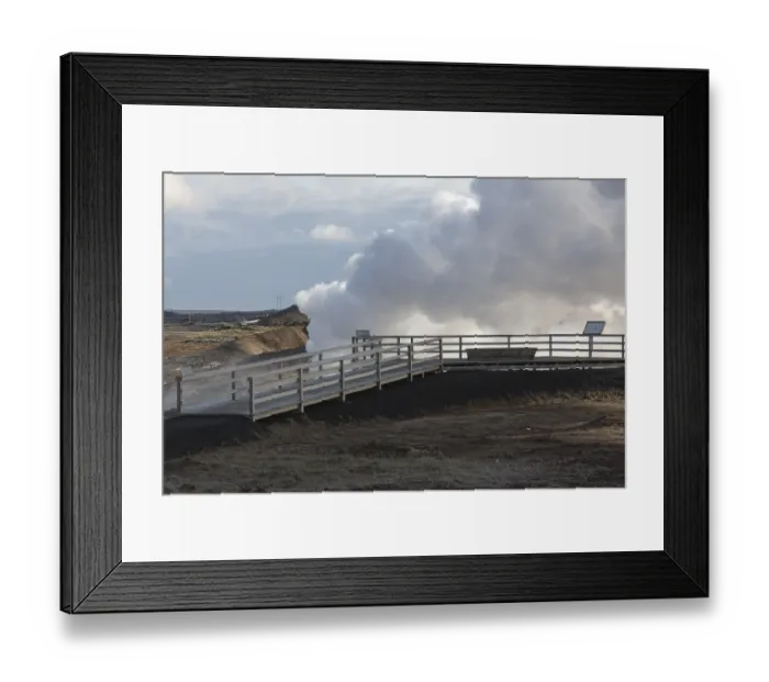 Framed Print : Steam evaporating of the ground at Gunnuhver