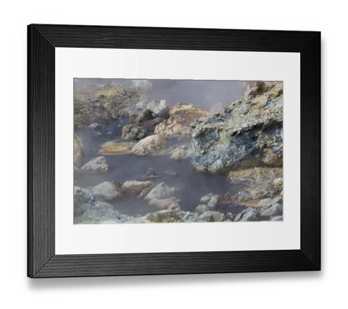 Framed Print : Solfatara field with hot pools and boiling mud at Seltun