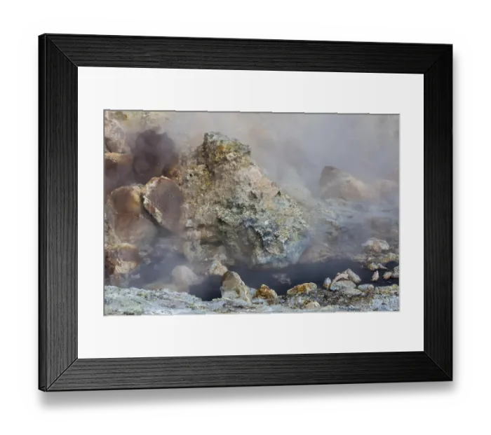 Framed Print : Solfatara field with hot pools and boiling mud at Seltun