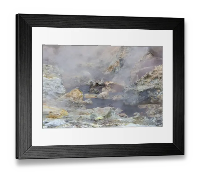 Framed Print : Solfatara field with hot pools and boiling mud at Seltun