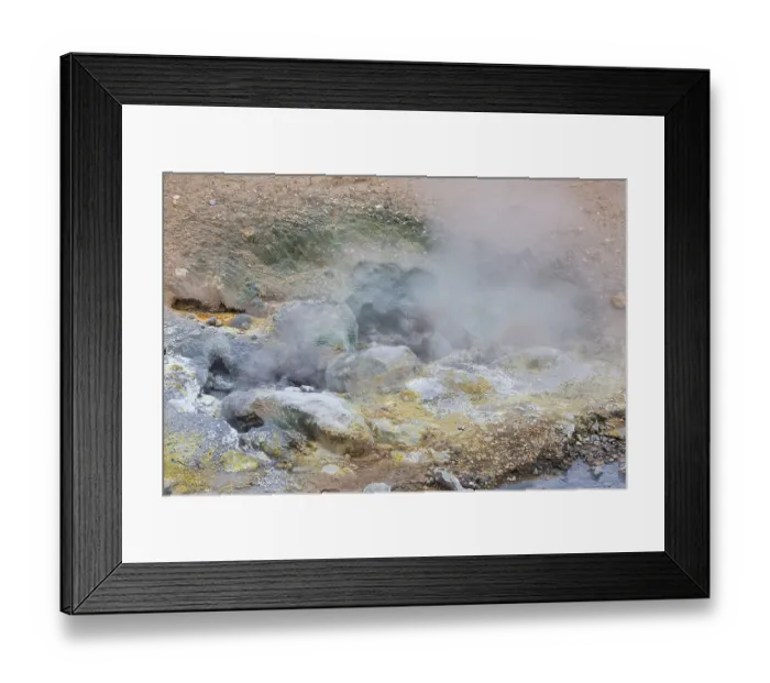 Framed Print : Solfatara field with hot pools and boiling mud at Seltun
