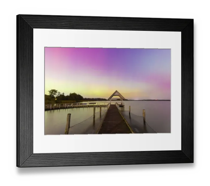 Framed Print : Wooden jetty and Northern Lights