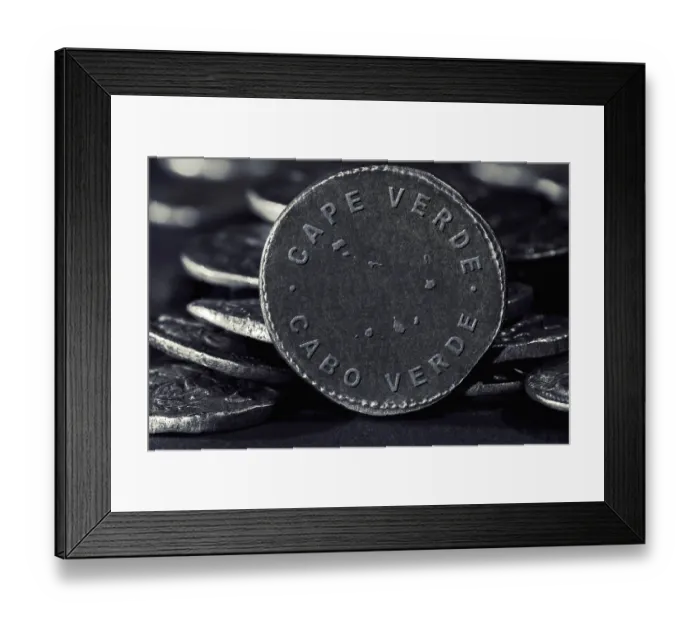 Framed Print : Silver Coin with Map of Cape Verde