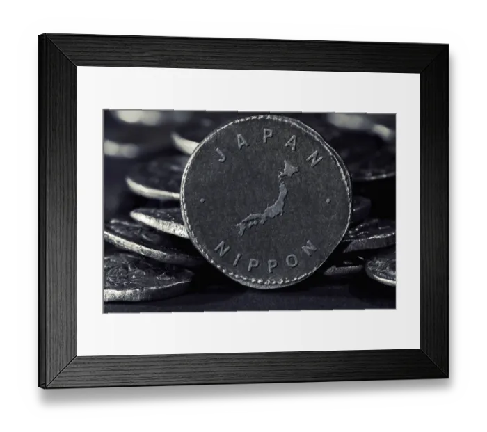 Framed Print : Silver Coin with Map of Japan, Silver Coin Design