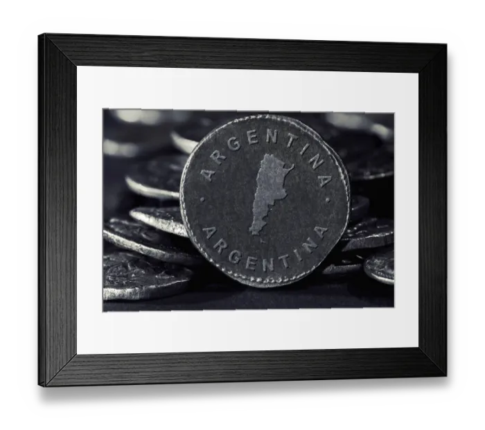 Framed Print : Silver Coin with Map of Argentina