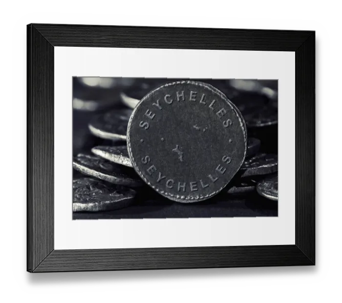 Framed Print : Silver Coin with Map of Seychelles