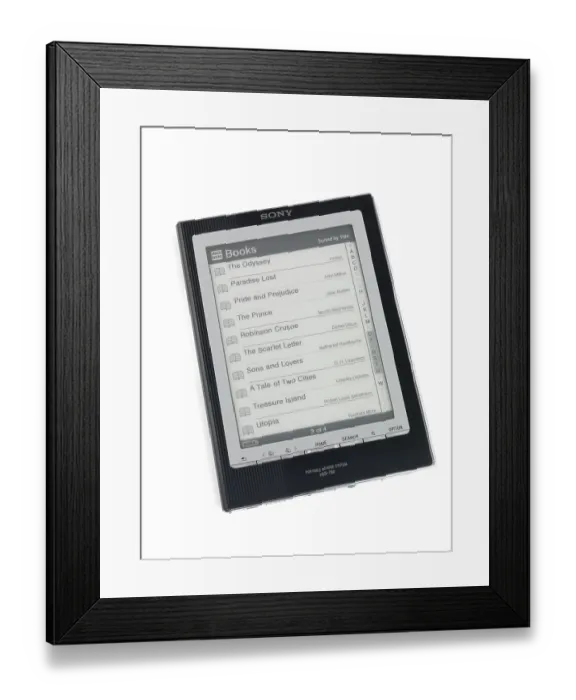 Framed Print : Sony Reader with a list of books on its display Framed Print : Sony Reader with a list of books on its display
